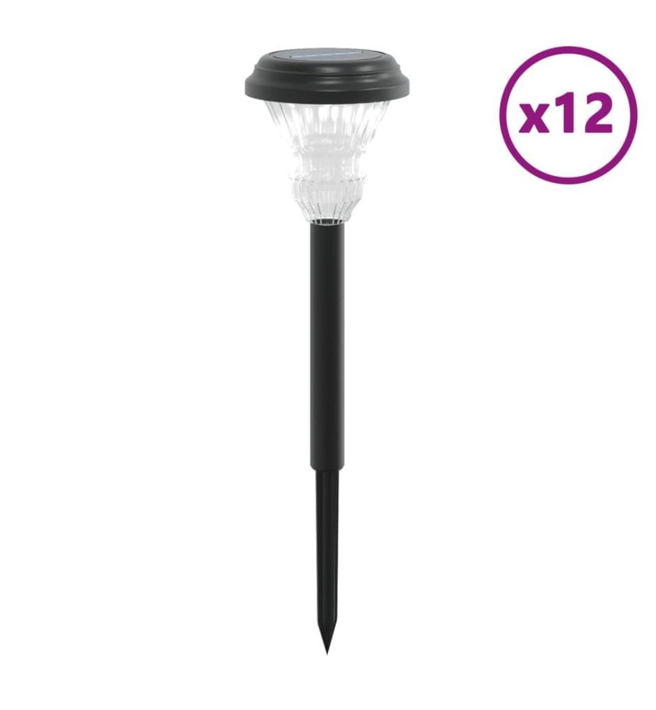 Lampes solaires d'allées et piquets de sol 12 pcs blanc