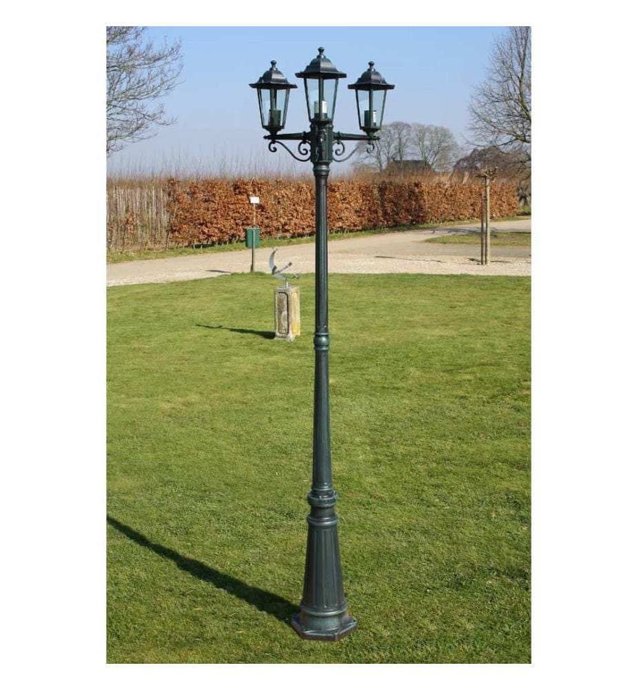 Gartenlaterne 3-flammig 215 cm Dunkelgrün/Schwarz Aluminium