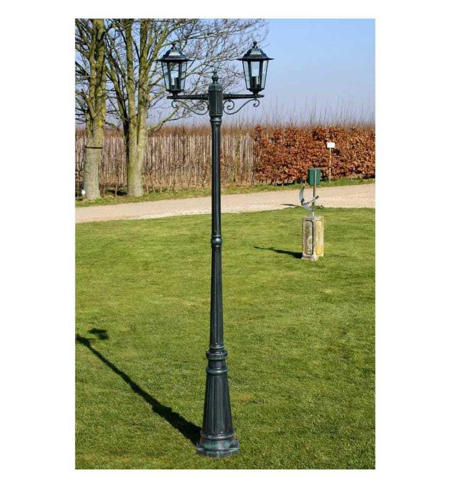 Gartenlaterne 2-flammig 215 cm Dunkelgrün/Schwarz Aluminium