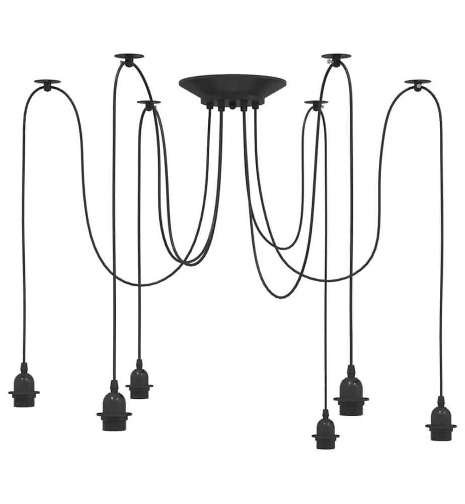 Lampe suspendue avec 6 porte-lampes E27 noir métal