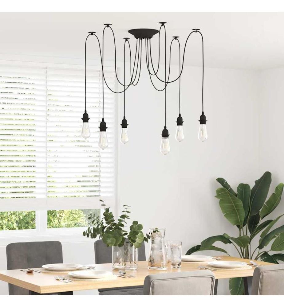 Lampe suspendue avec 6 porte-lampes E27 noir métal