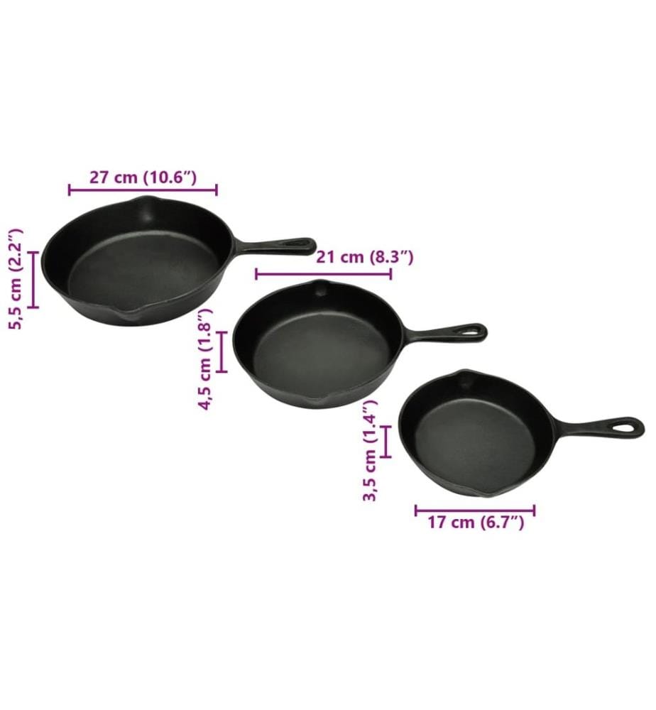 3-tlg. Steakpfannen Set Gusseisen