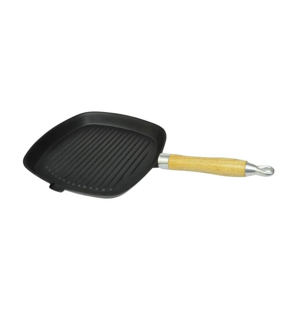 Grillpfanne mit Holzgriff Gusseisen 20 x 20 cm