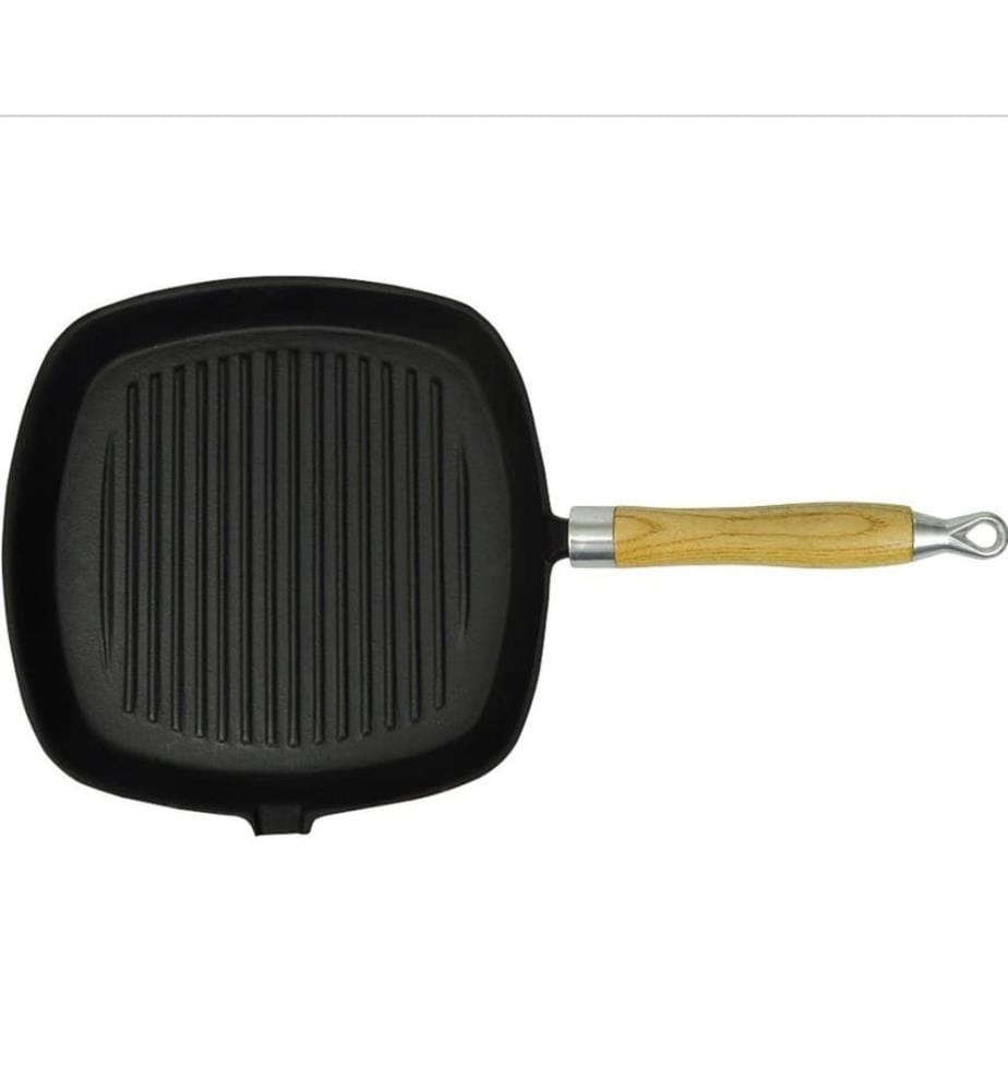 Grillpfanne mit Holzgriff Gusseisen 20 x 20 cm