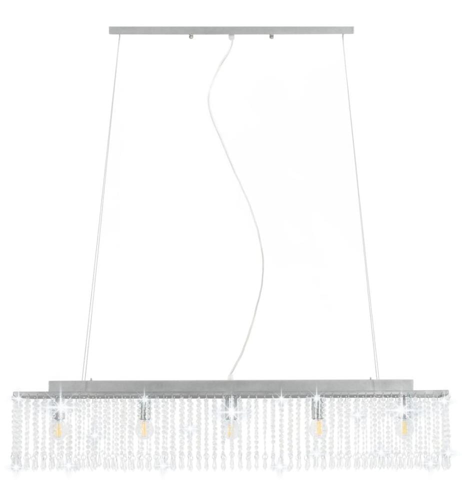 Deckenleuchte mit Kristallperlen Silbern 104 cm E14