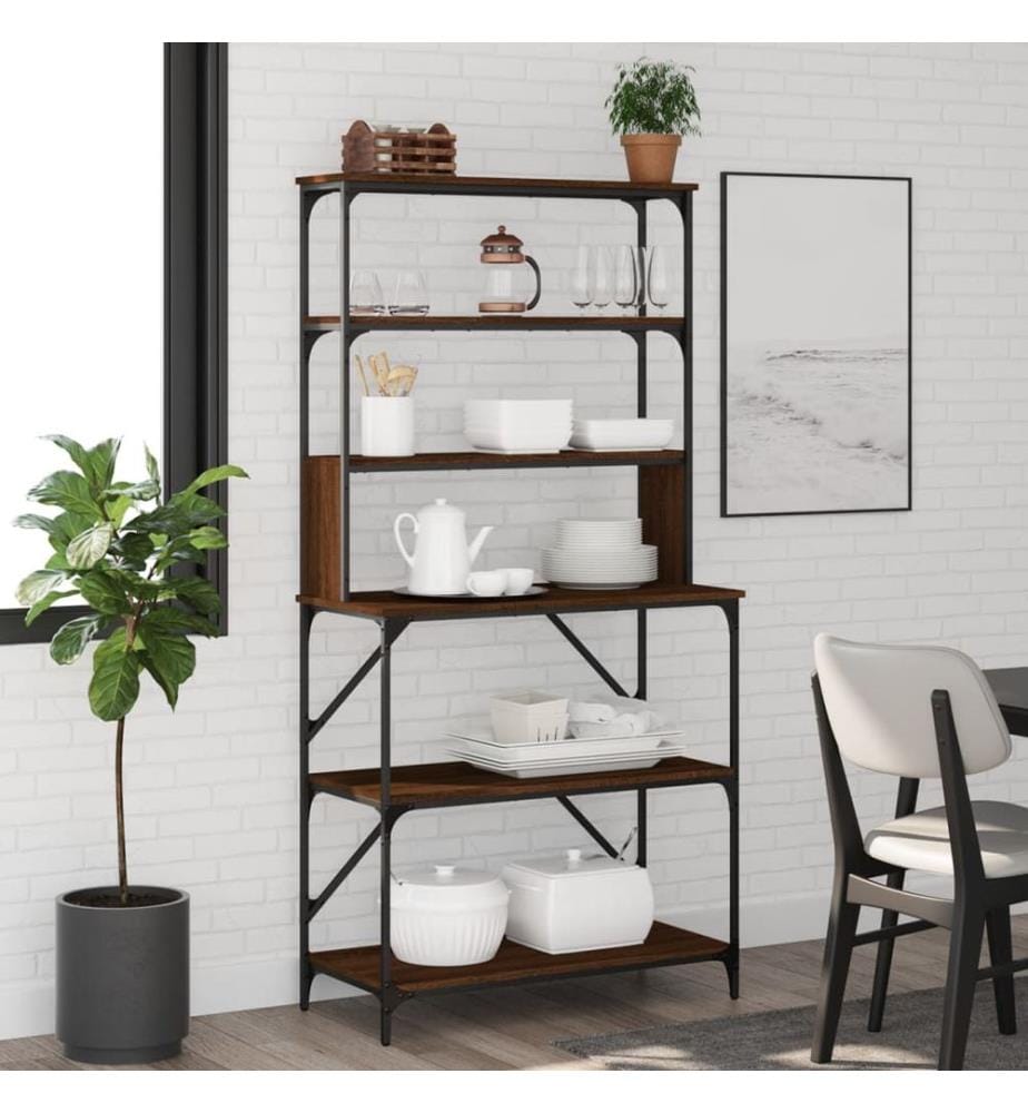 Bäckerregal 6 Fächer Braun Eichen-Optik 90x40x180 cm