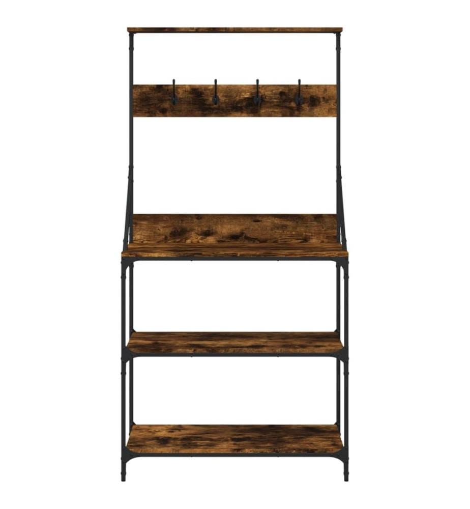 Bäckerregal mit Haken 4 Böden Räuchereiche Holzwerkstoff
