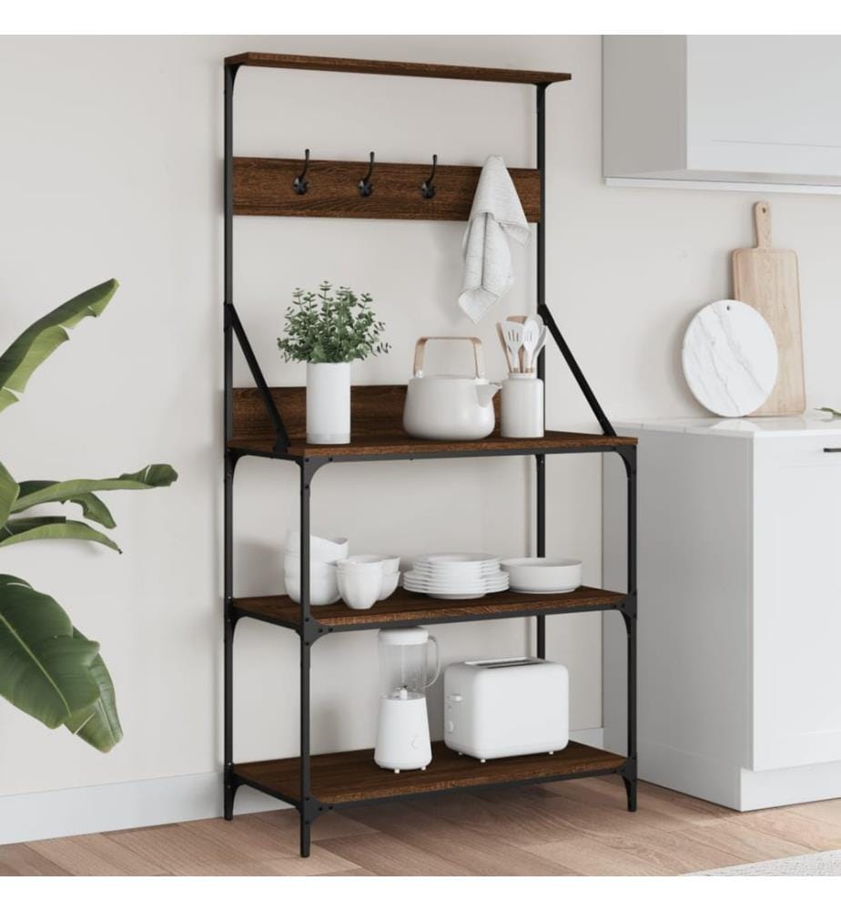 Bäckerregal mit Haken 4 Böden Braun Eichen-Optik Holzwerkstoff