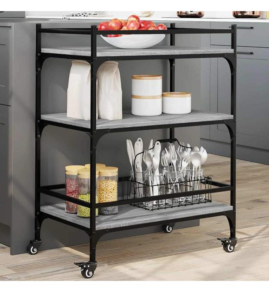 Chariot de cuisine sonoma gris 65x40x86,5 cm bois d'ingénierie
