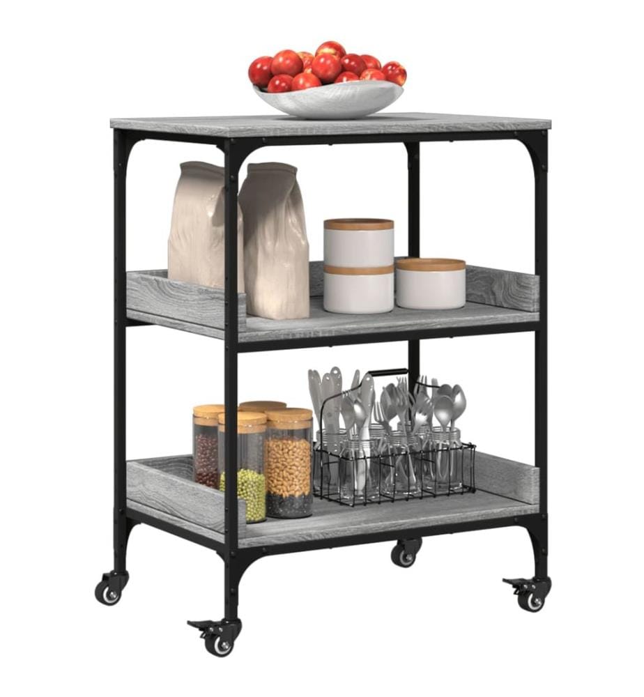Chariot de cuisine sonoma gris 60x41x80,5 cm bois d'ingénierie