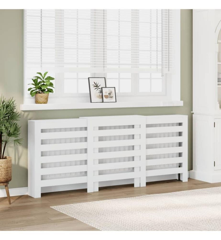 Cache-radiateur blanc 205x21,5x83,5 cm bois d'ingénierie