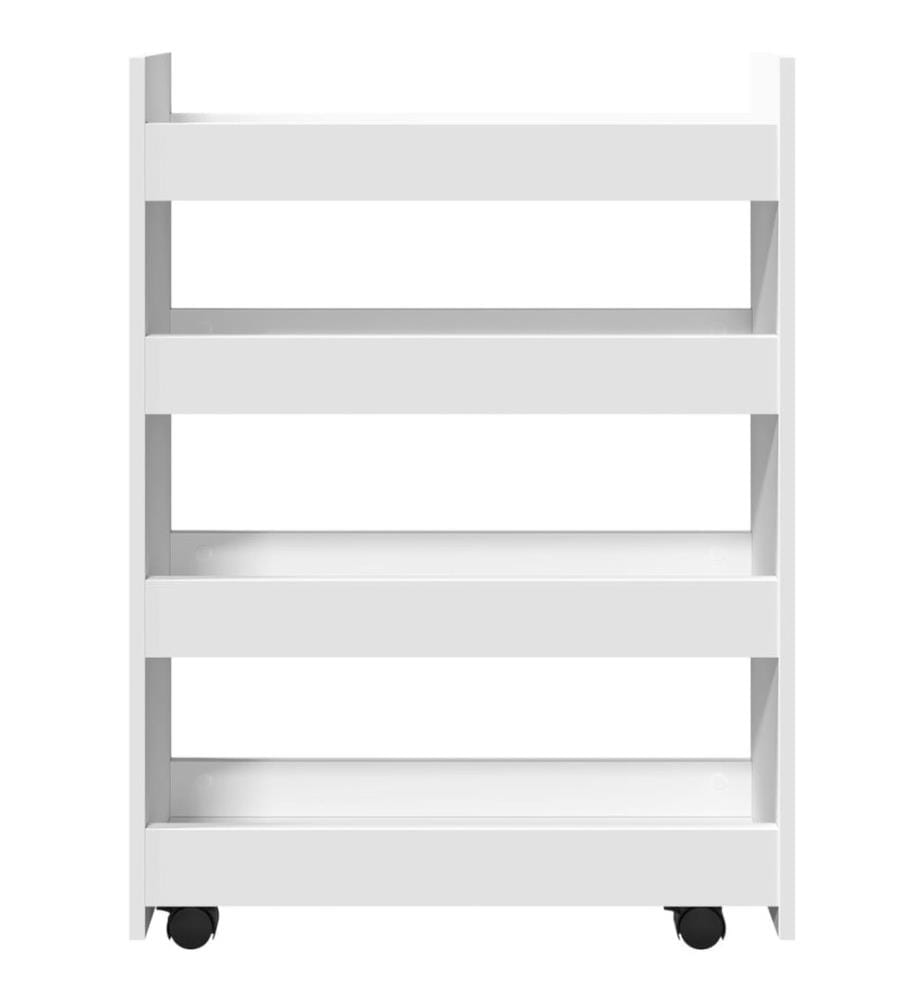 Chariot de rangement étroit à 4 niveaux en bois d'ingénierie blanc