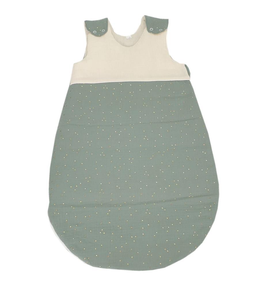 Ganzjahresschlafsack Baumwolle 90 cm ecru-grün