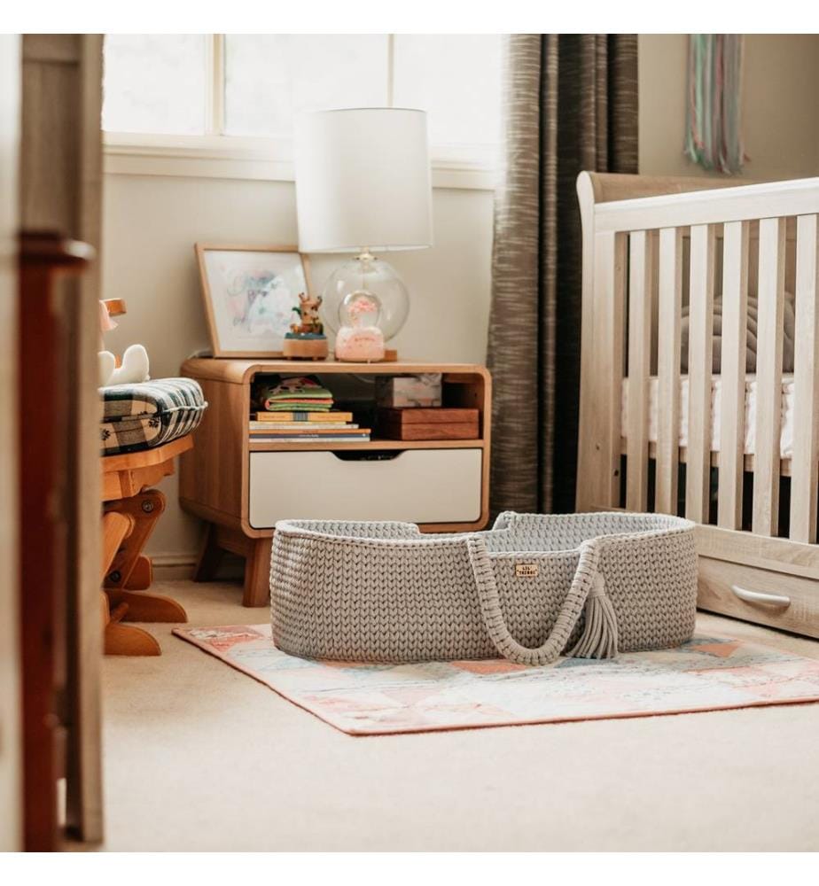 Couffin Moïse en coton avec matelas gris