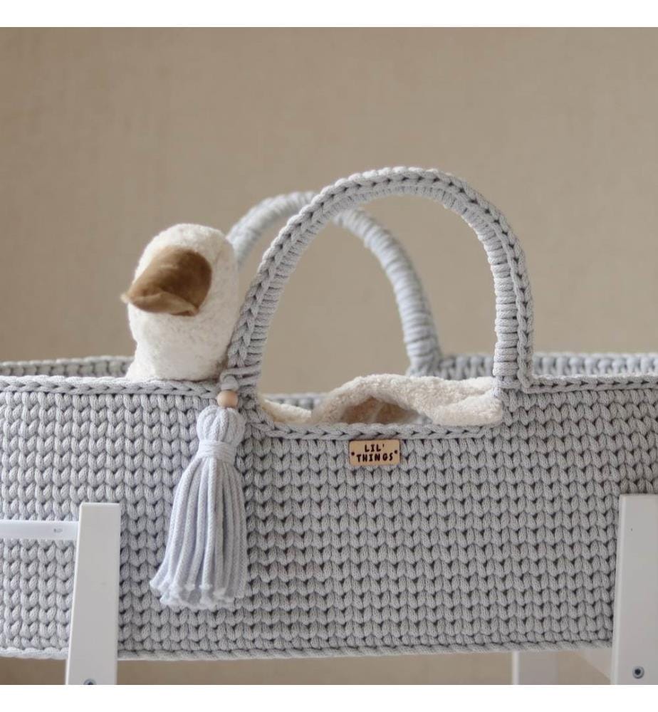 Couffin Moïse en coton avec matelas gris