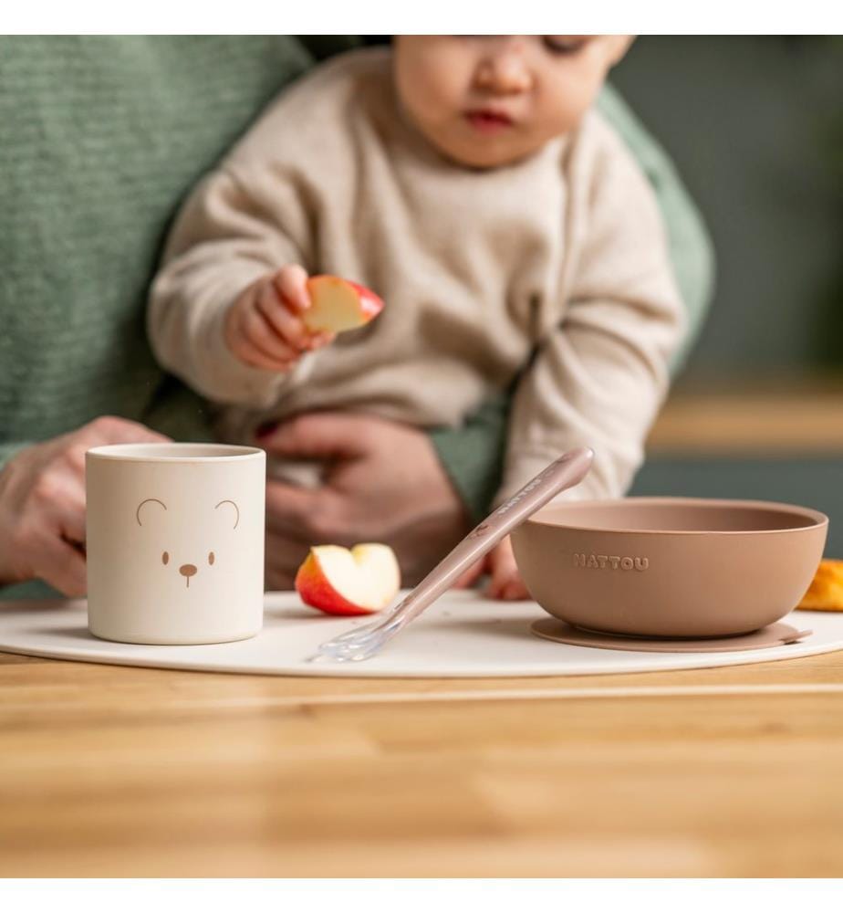 SILICONE Set de vaisselle avec set de table beige