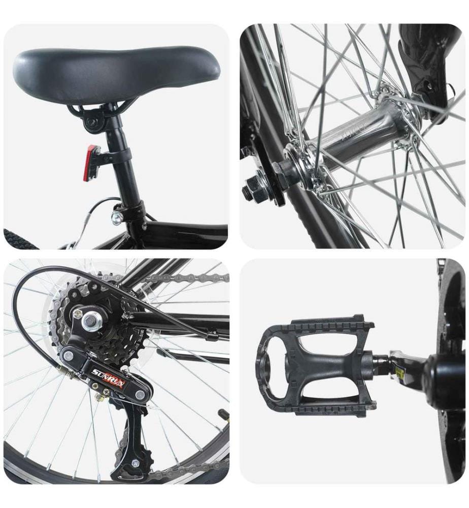 Vélo pour Enfants 24 Pouces 6-Speed pour les 8-12 ans Noir