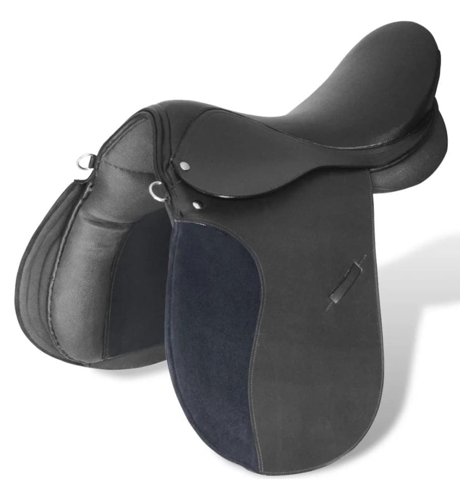 Pferdereiten Sattelset 17,5" echtes Leder schwarz 12 cm 5-in-1