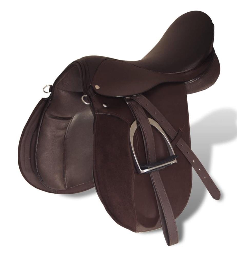 Pferdereiten Sattelset 17,5" echtes Leder braun 18 cm 5-in-1