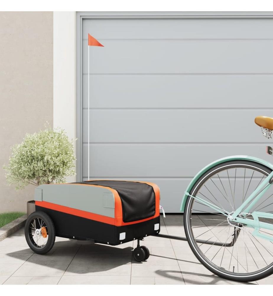 Fahrradanhänger Schwarz und Orange 30 kg Eisen