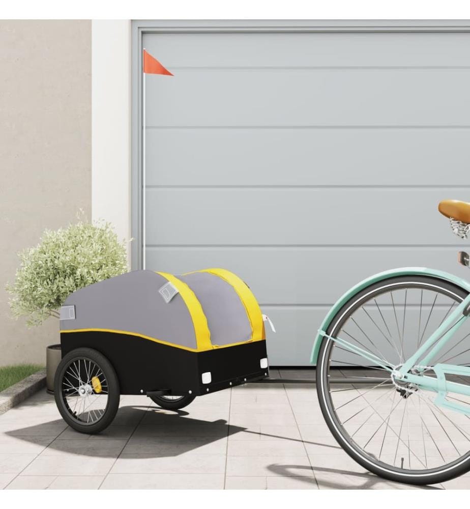 Remorque de vélo noir et jaune 30 kg fer