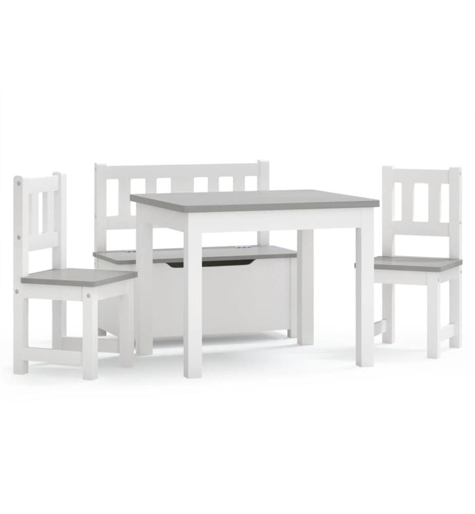 4-tlg. Kinder-Sitzgruppe Weiss und Grau MDF