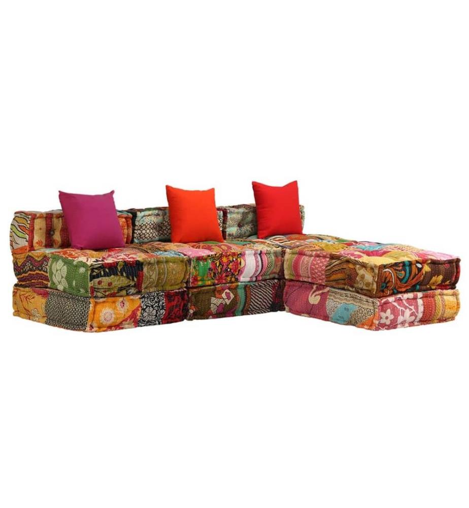 3-Sitzer Modularer Pouf Patchwork Stoff