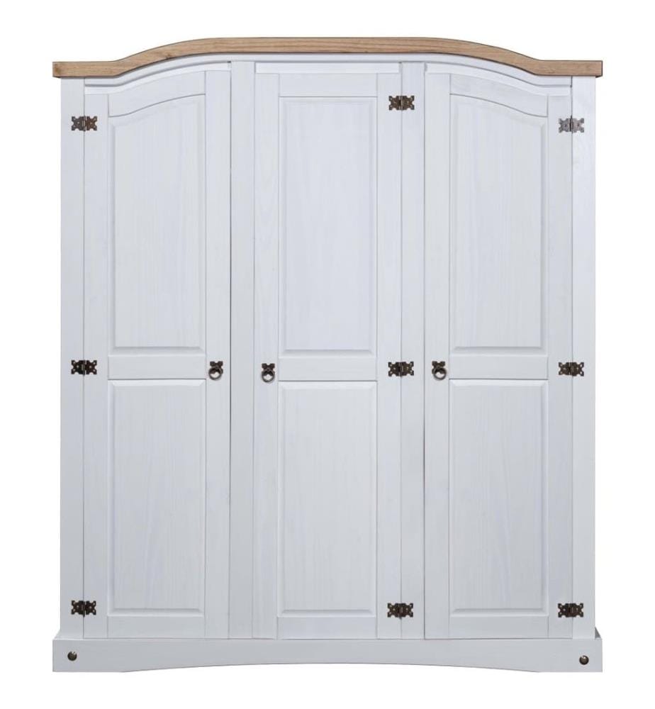 Kleiderschrank Mexiko-Stil Kiefernholz 3 Türen Weiss