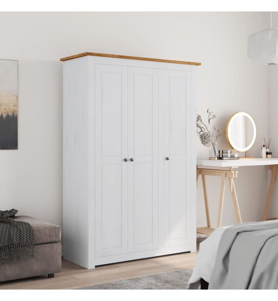 Kleiderschrank 3-Türig Weiss 118×50×171,5 cm Kiefer Panama Serie