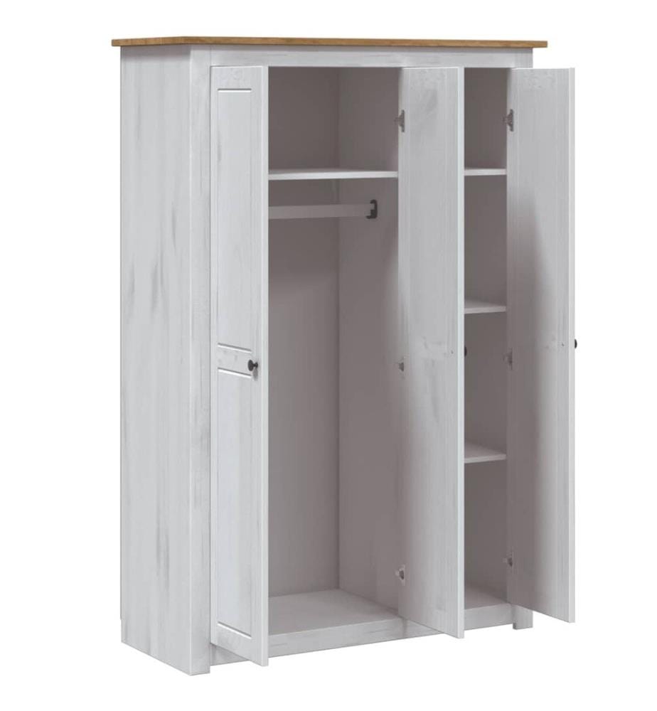 Kleiderschrank 3-Türig Weiss 118×50×171,5 cm Kiefer Panama Serie