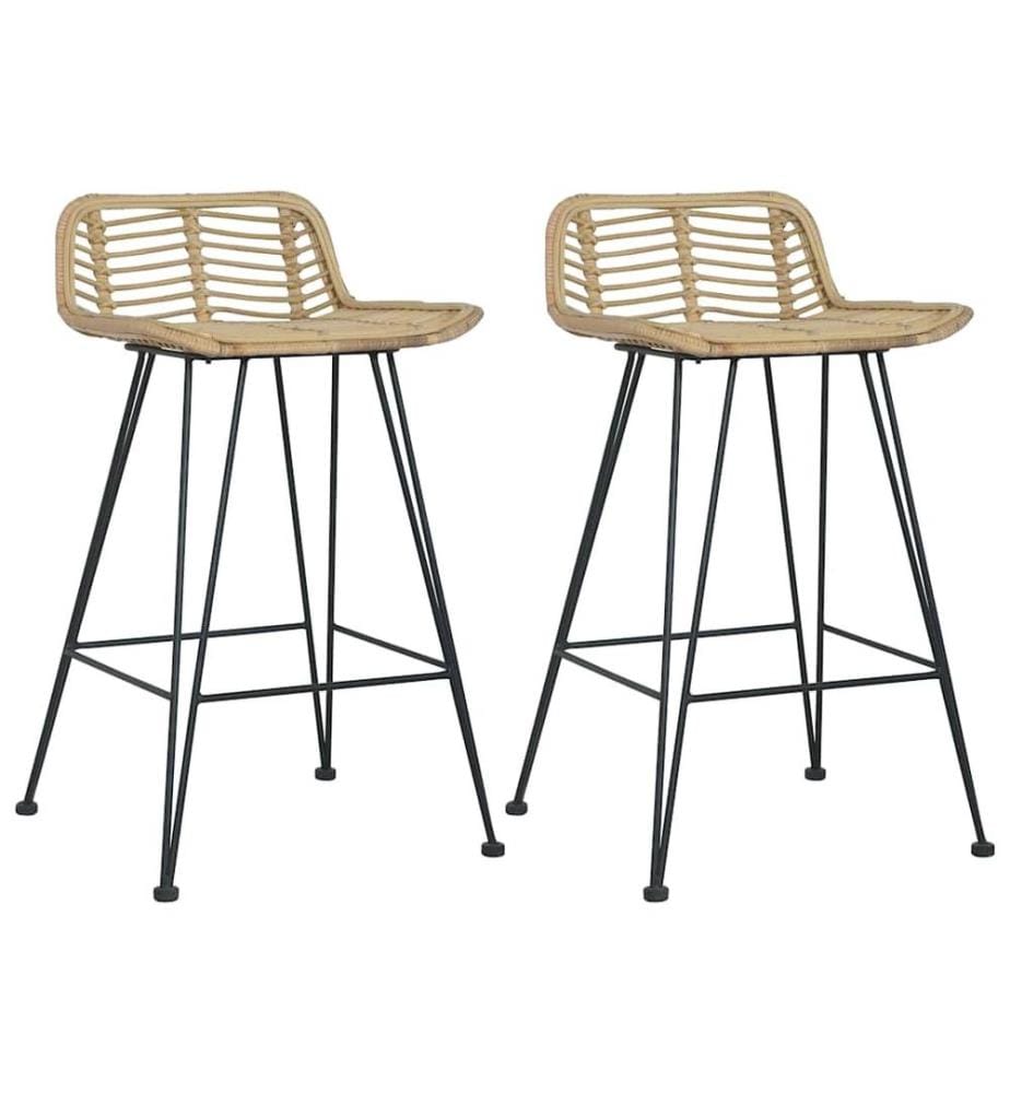 Barhocker 2 Stk. Rattan Natur