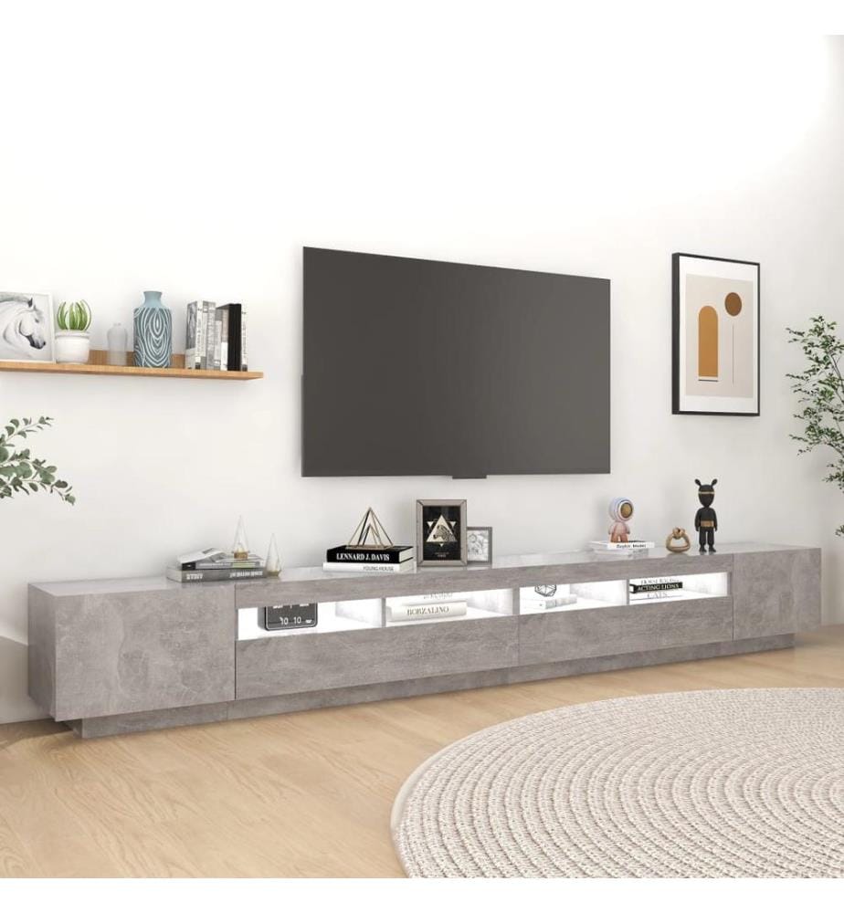 TV-Schrank mit LED-Leuchten Betongrau 300x35x40 cm