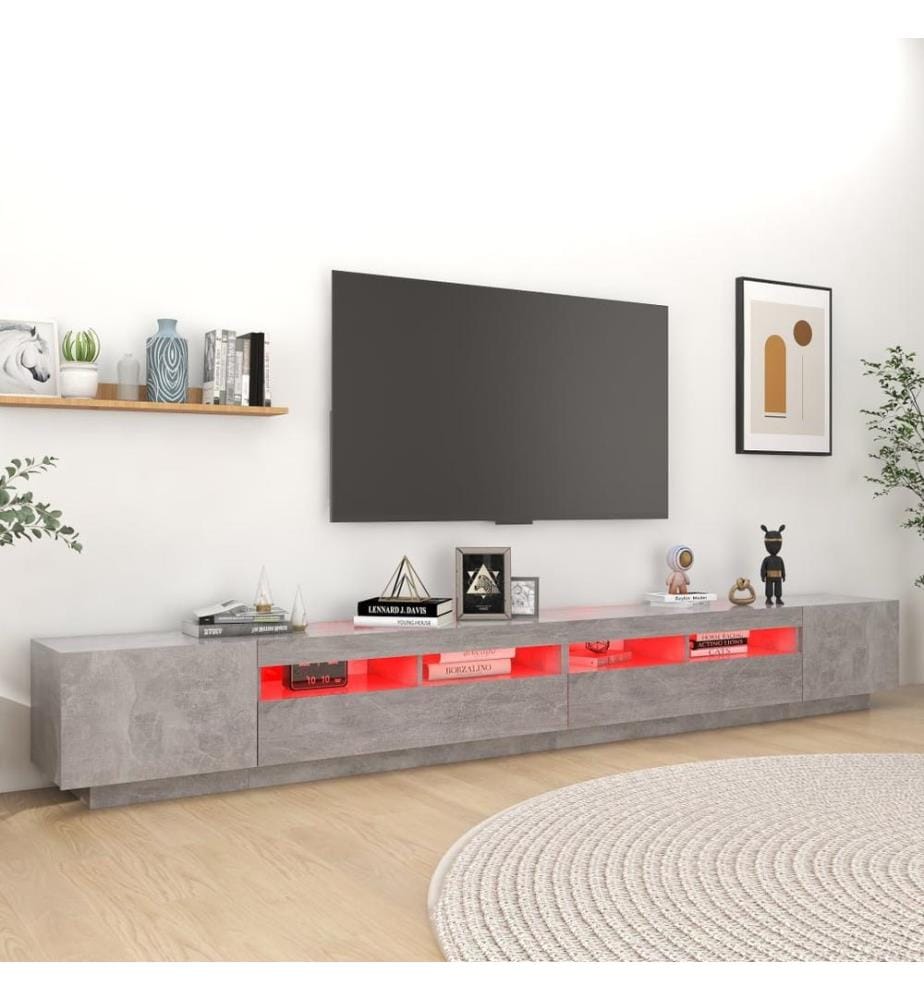 TV-Schrank mit LED-Leuchten Betongrau 300x35x40 cm