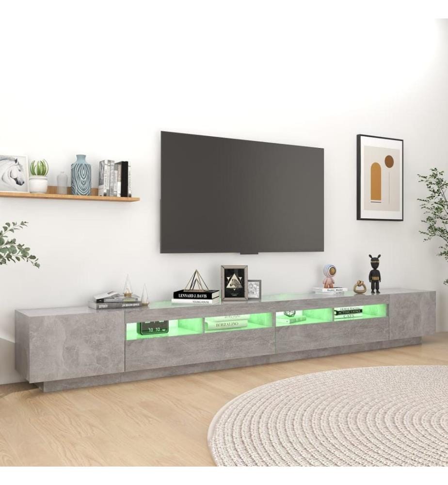 TV-Schrank mit LED-Leuchten Betongrau 300x35x40 cm