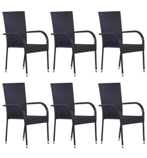Chaises empilables d'extérieur 6 pcs Résine tressée Noir