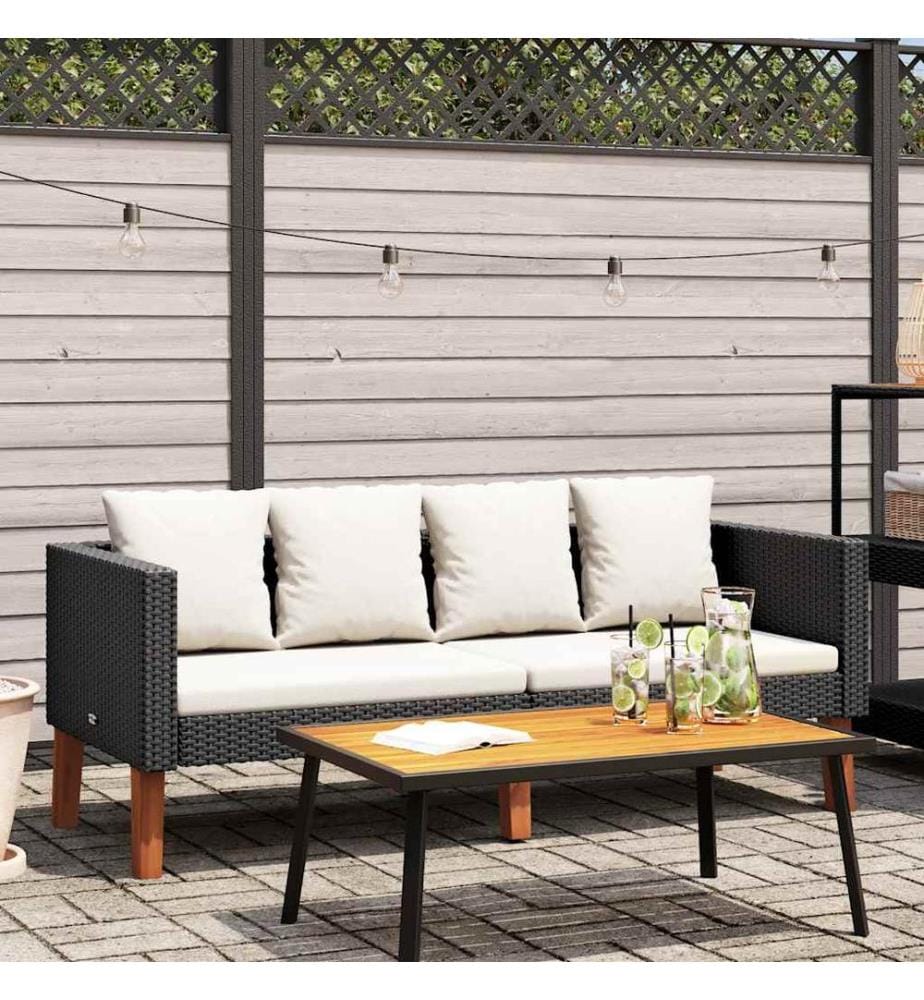 Canapé de jardin à 2 places avec coussins Résine tressée Noir