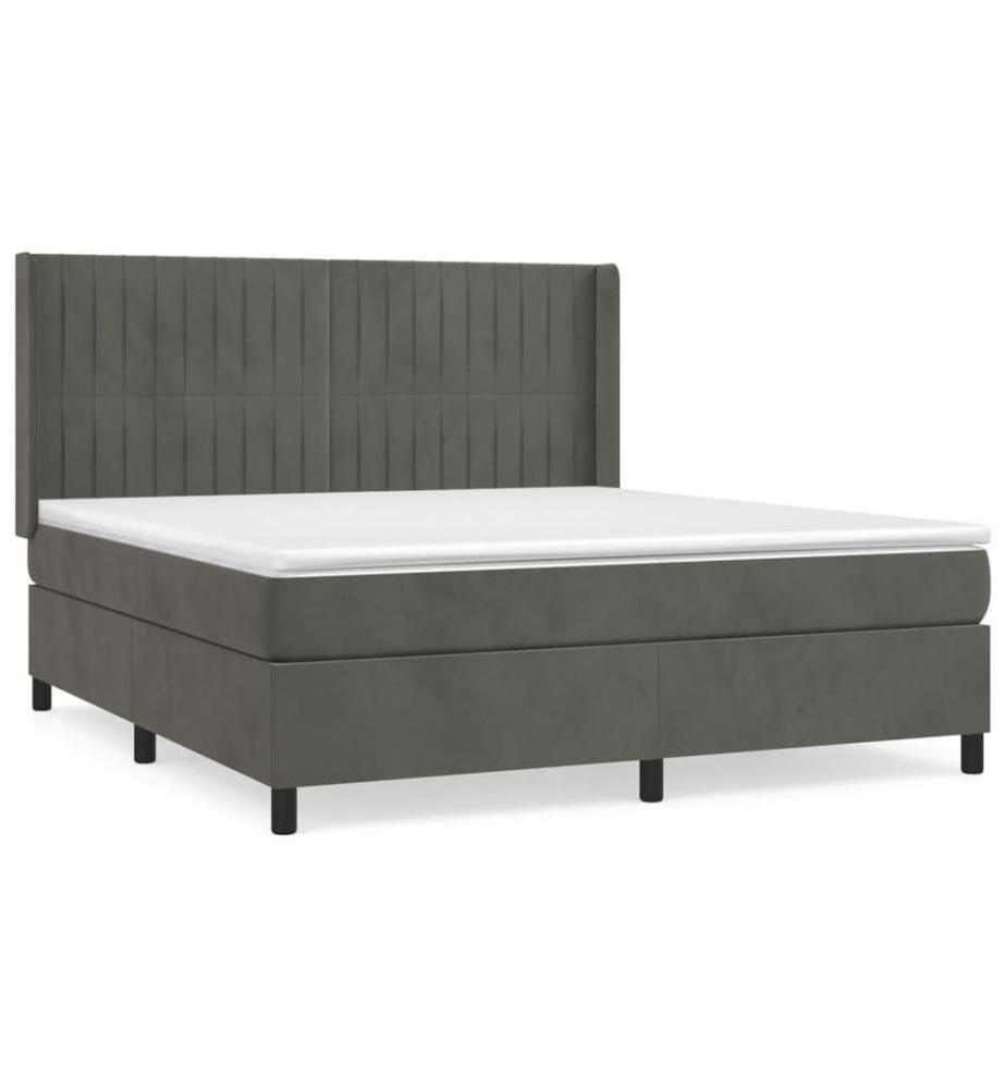 Lit à sommier tapissier et matelas Gris foncé 160x200cm Velours