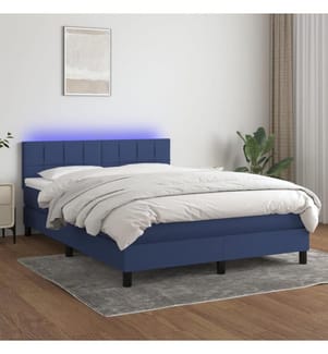 Sommier à lattes de lit avec matelas LED Bleu 140x190 cm Tissu