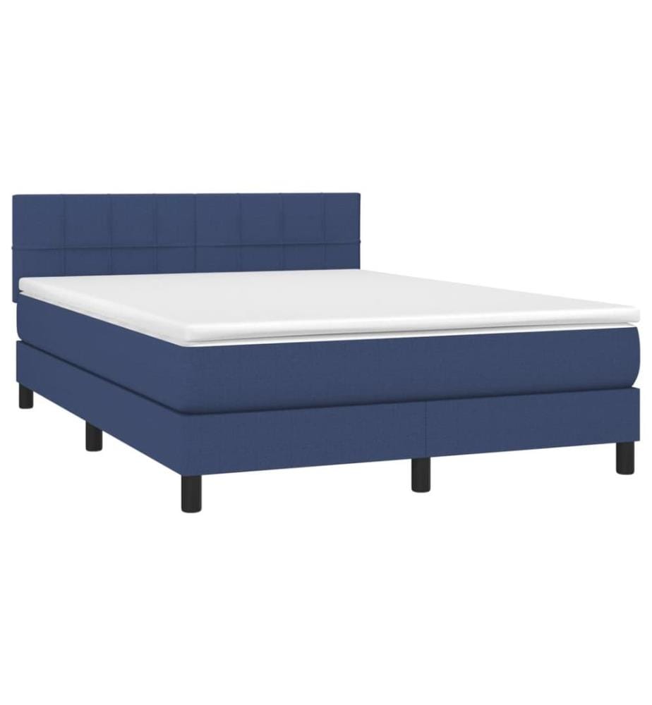 Boxspringbett mit Matratze & LED Blau 140x200 cm Stoff