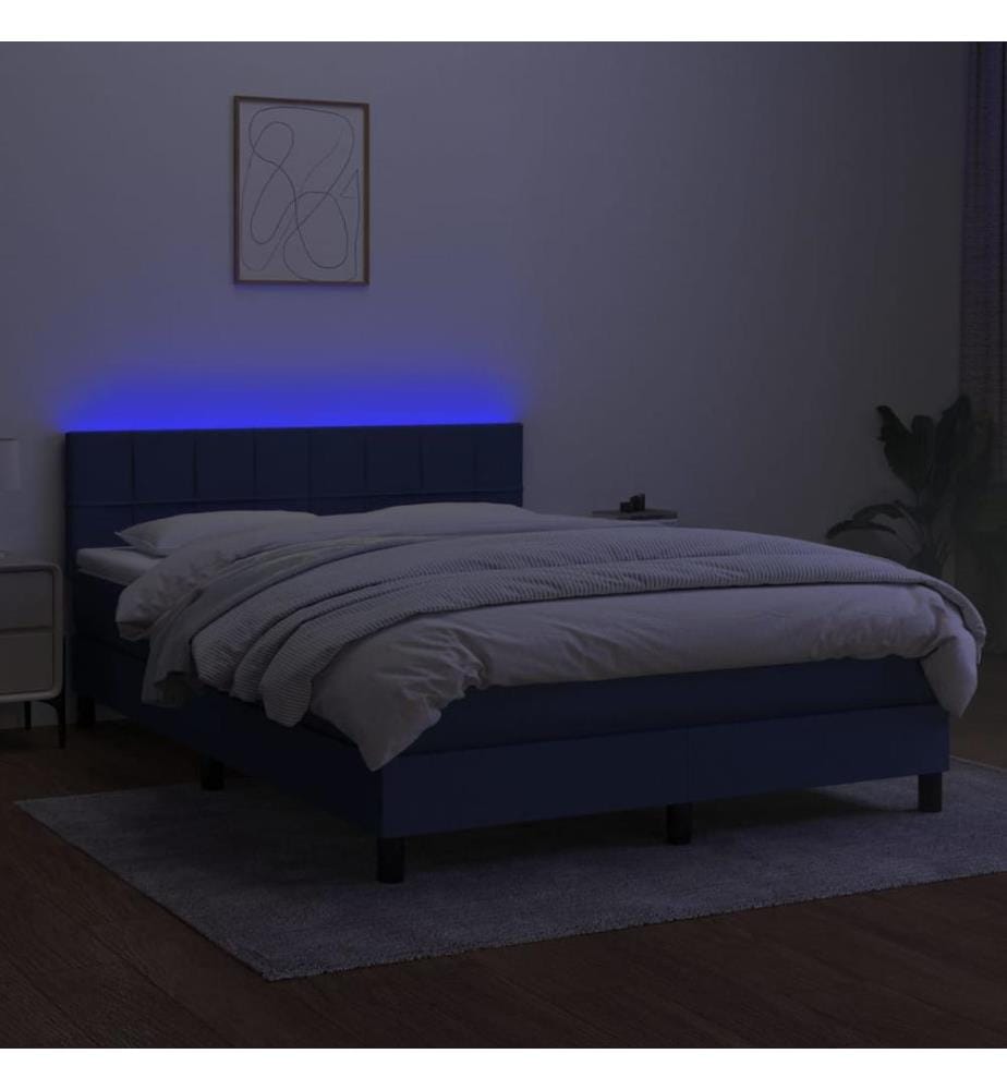 Boxspringbett mit Matratze & LED Blau 140x200 cm Stoff