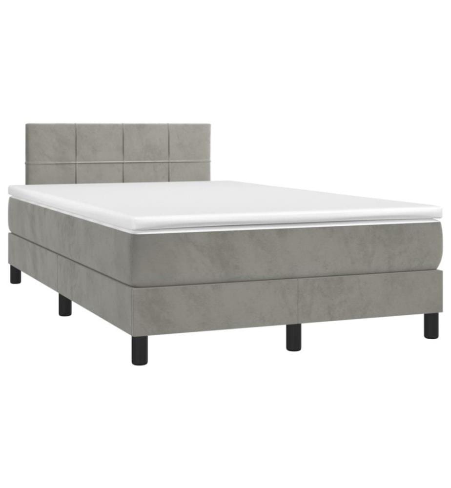 Sommier tapissier matelas et LED Gris clair 120x200 cm Velours