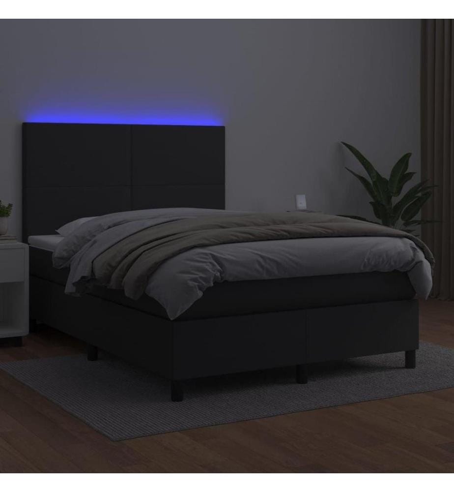 Boxspringbett mit Matratze & LED Schwarz 140x200 cm Kunstleder