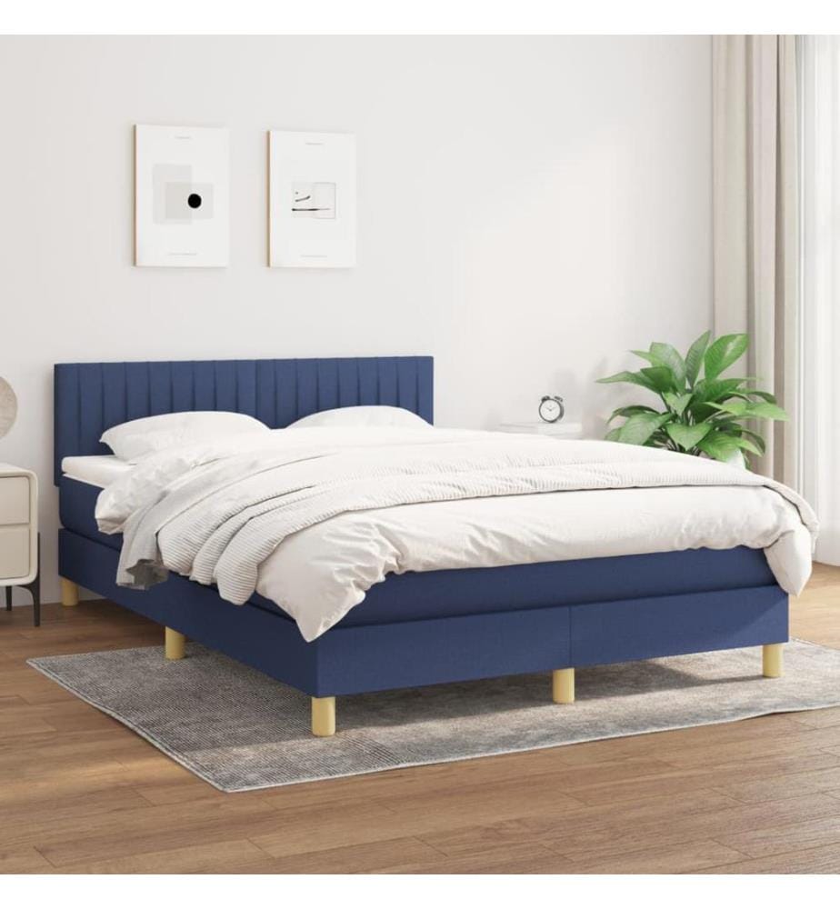 Sommier à lattes de lit avec matelas Bleu 140x190 cm Tissu