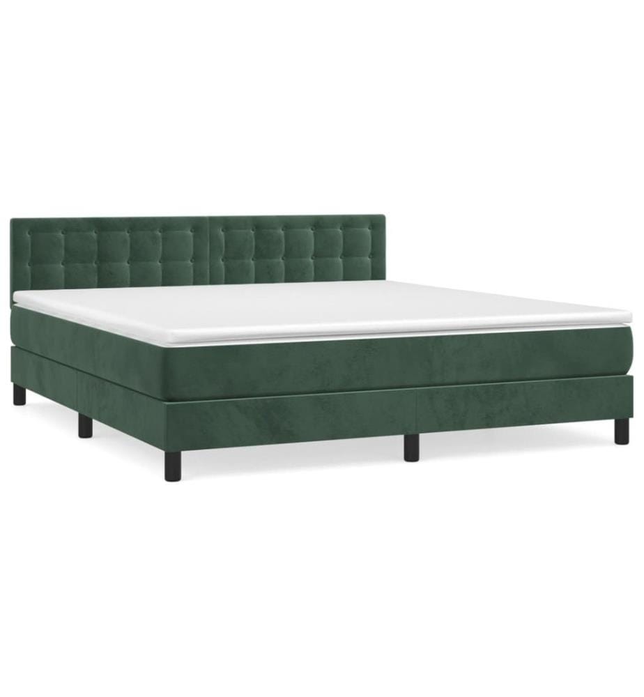Lit à sommier tapissier et matelas Vert foncé 160x200cm Velours