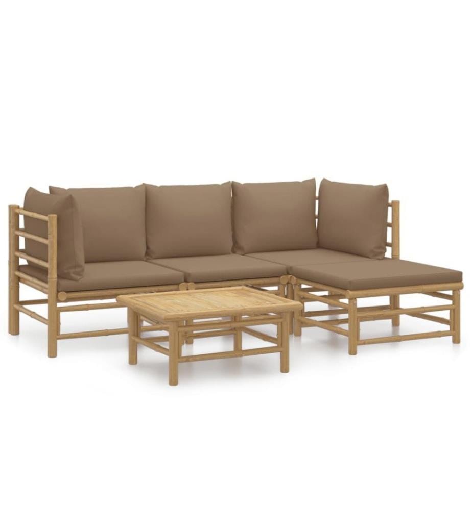 Salon de jardin 5 pcs avec coussins taupe bambou