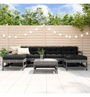 Salon de jardin 7 pcs avec coussins gris bois massif