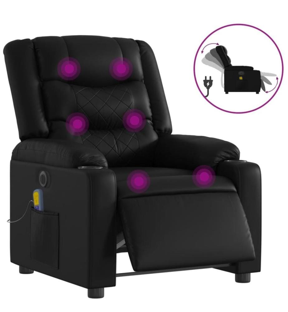 Fauteuil de massage inclinable électrique noir similicuir