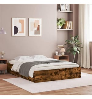 Cadre de lit avec tiroirs sans matelas chêne fumé 140x200 cm