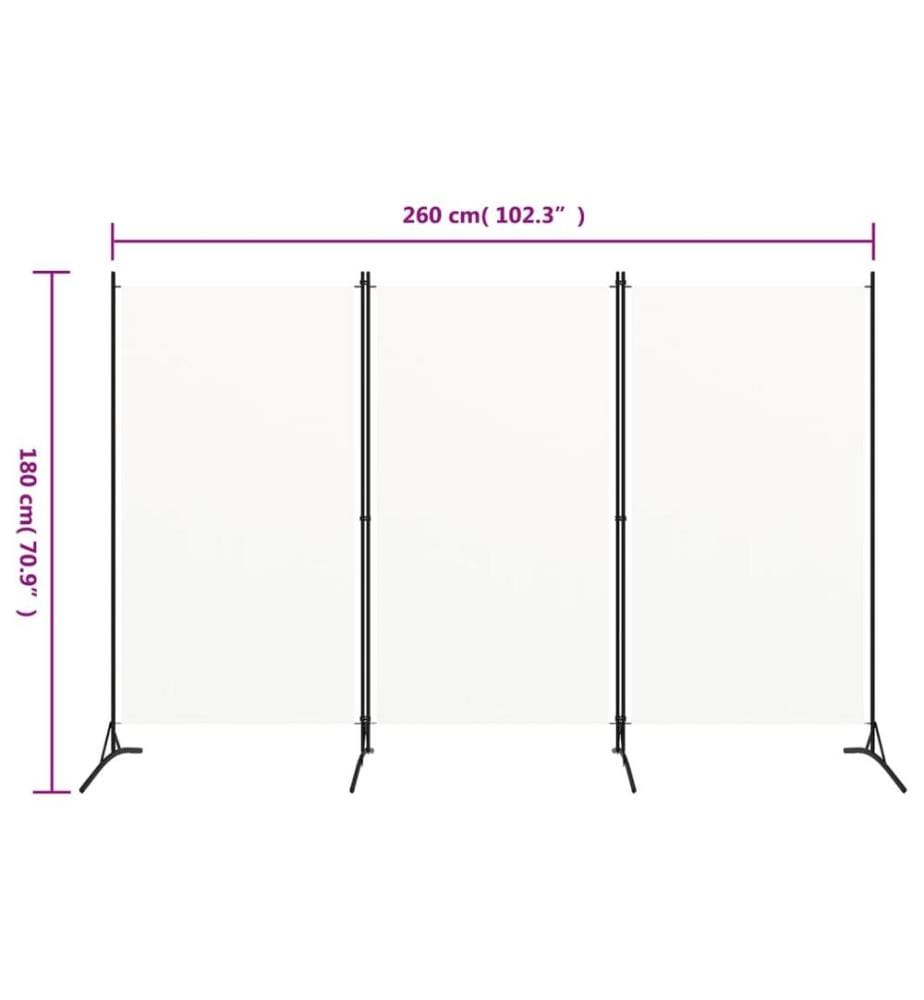 3-tlg. Raumteiler Weiss 260x180 cm Stoff