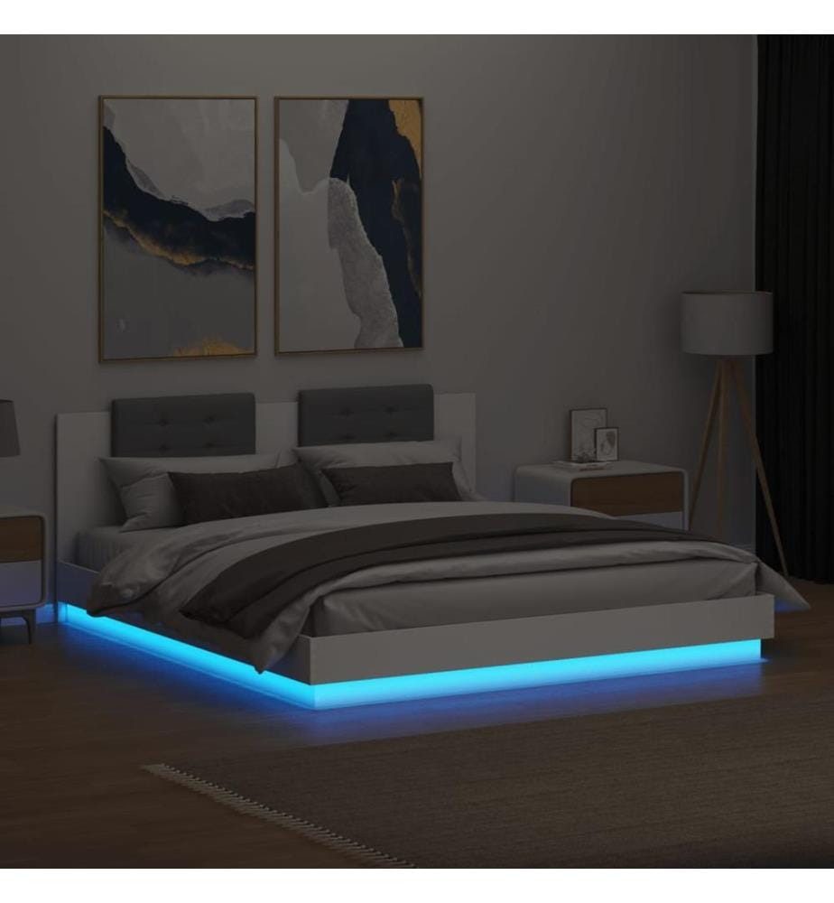 Cadre de lit avec LED sans matelas blanc 180x200 cm